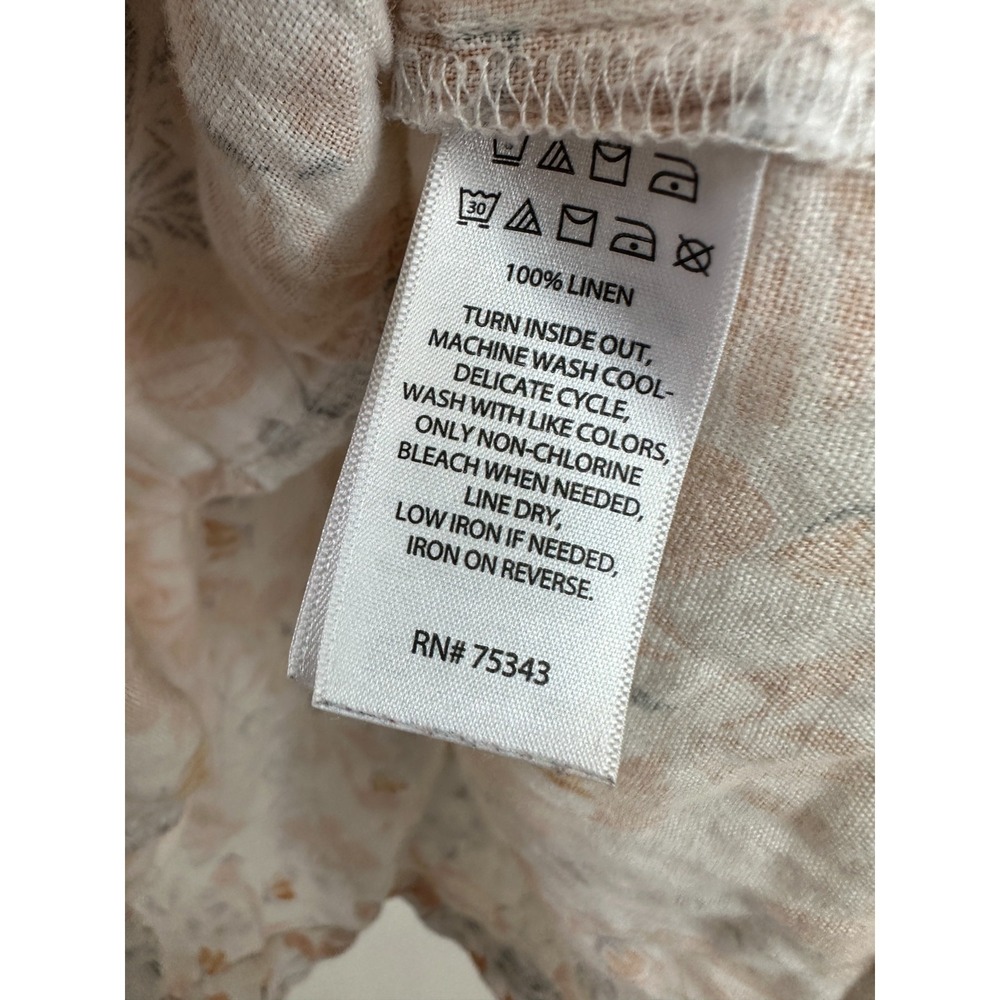 Joie Cream & Peach Floral 100% Linen Tiered Sleeveless V-Neck Mini Dress Medium - Picture 12 of 13